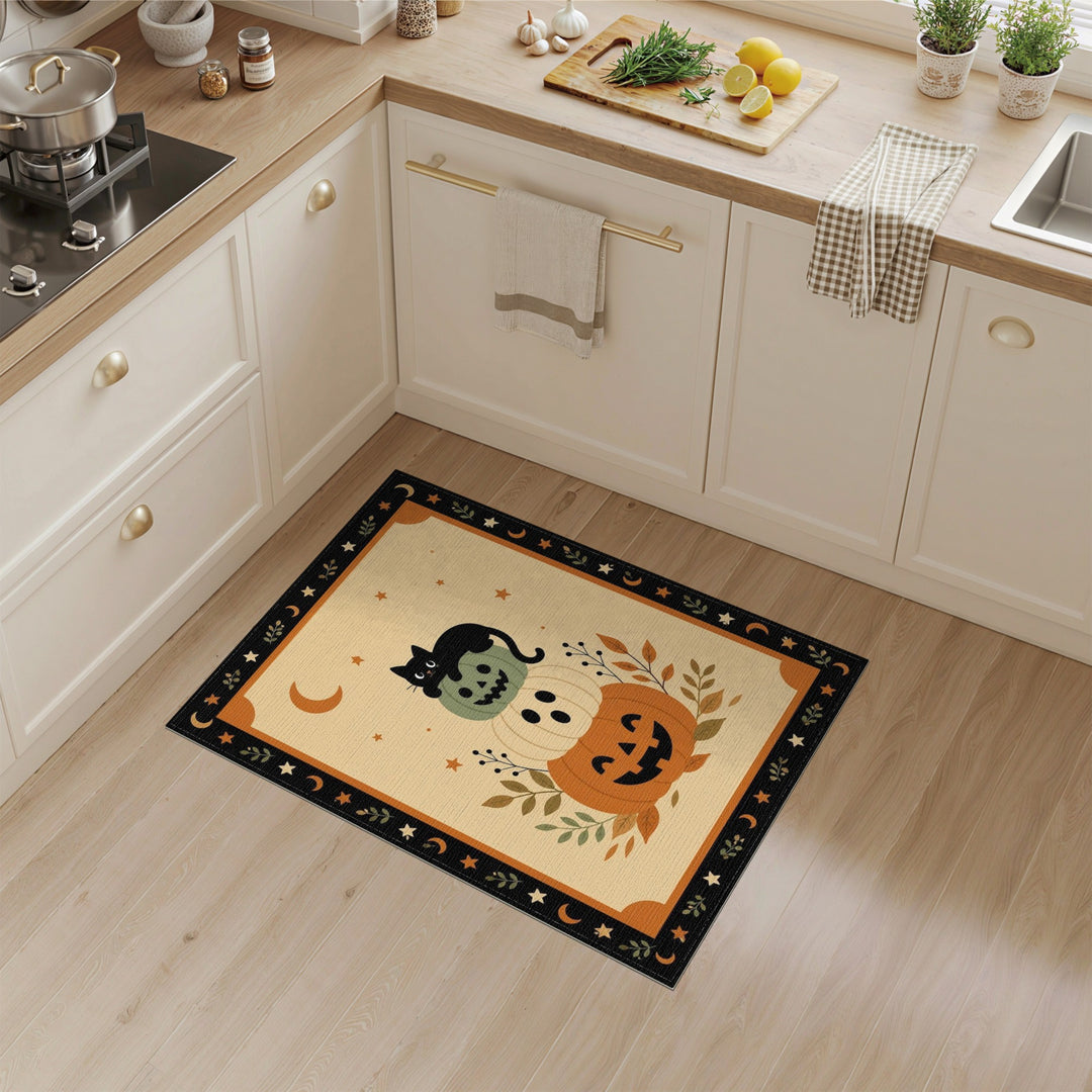 Stacked Pumpkin Cat Halloween Area Rug