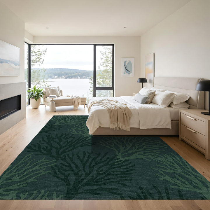 Deep Teal Organic Branch Cascade Rug