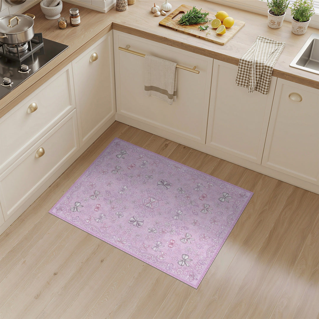 Bow Pink Bow Floral Vintage Area Rug