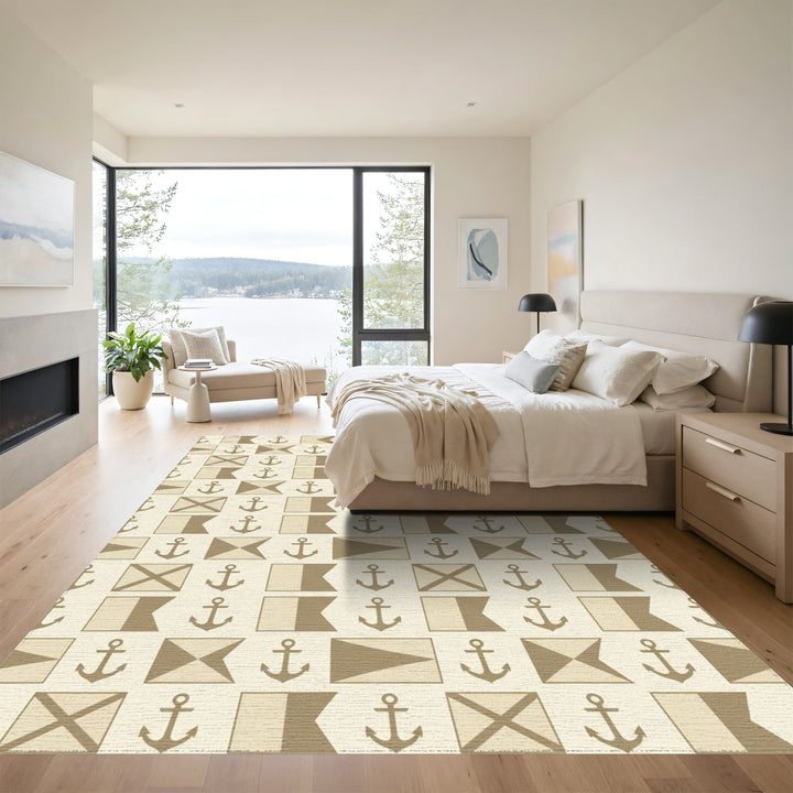 Tan Nautical Flag Anchor Repeat Rug