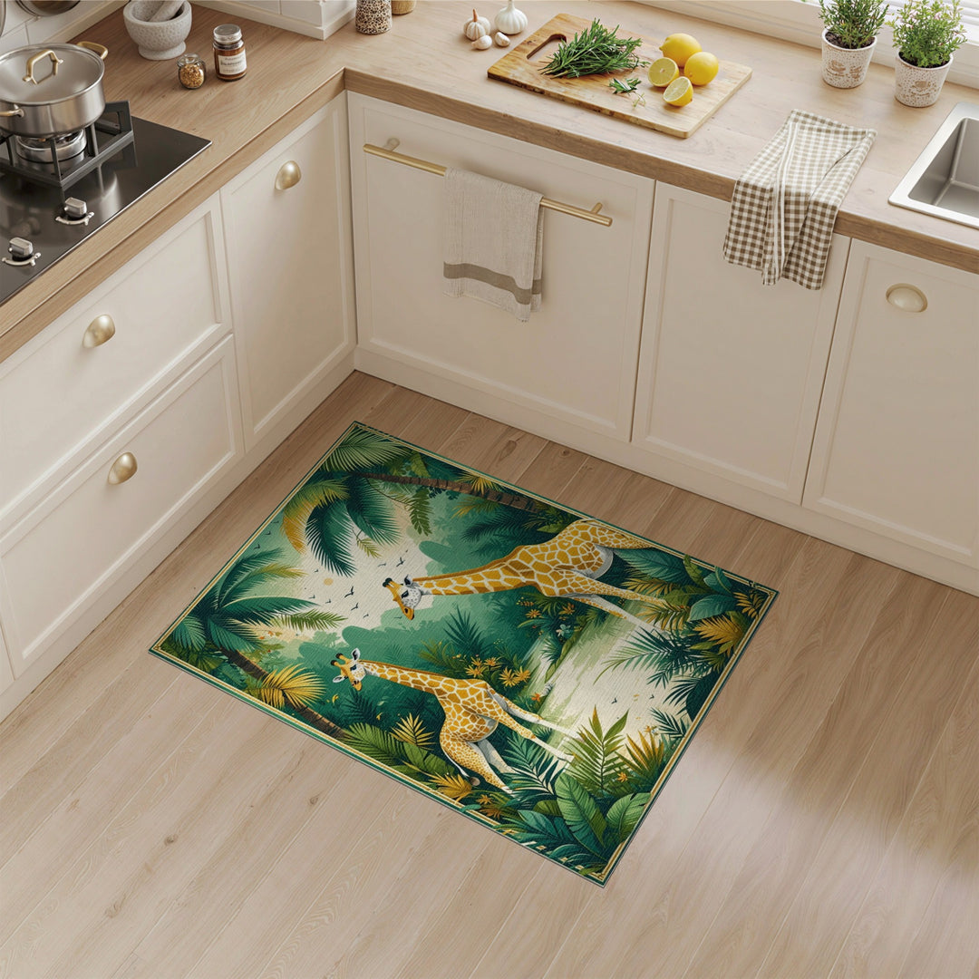 Jungle Giraffes Kids Cartoon Area Rug