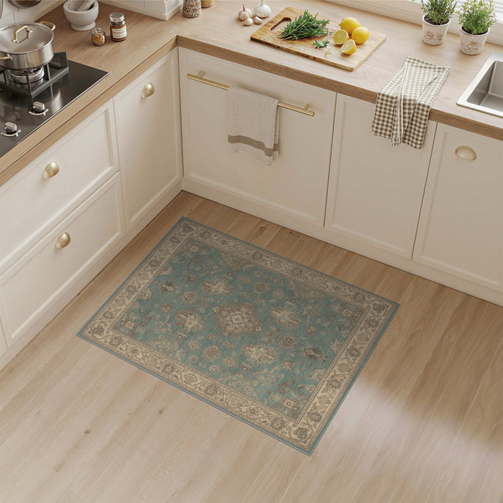 Teal Floral Vintage Area Rug