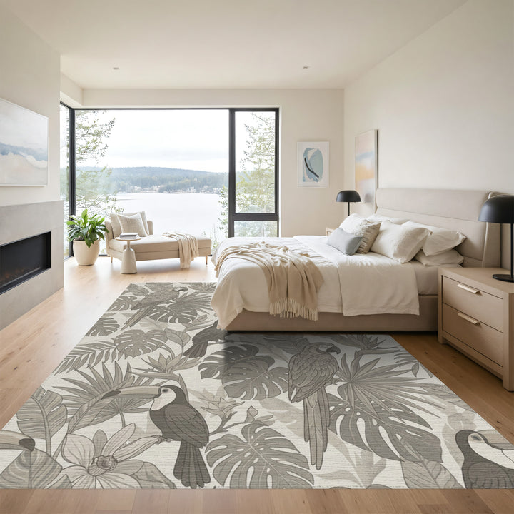 Taupe Tropical Toucans and Macaws Rug