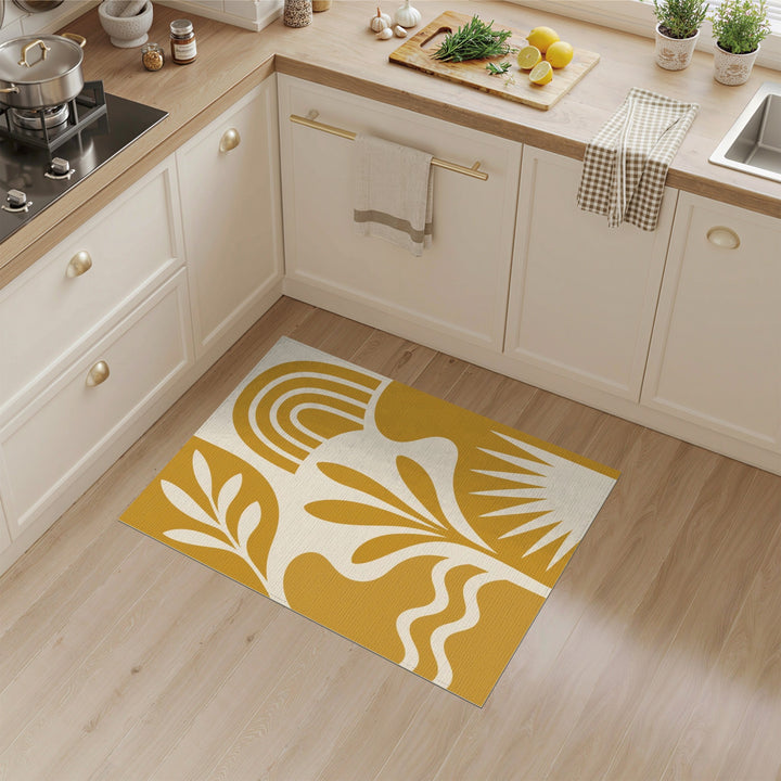 Yellow Boho Leaf Rainbow Area Rug