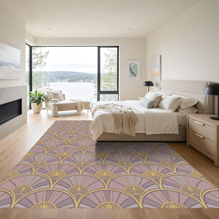 Art Deco Fan Motif Lavender Gold Rug