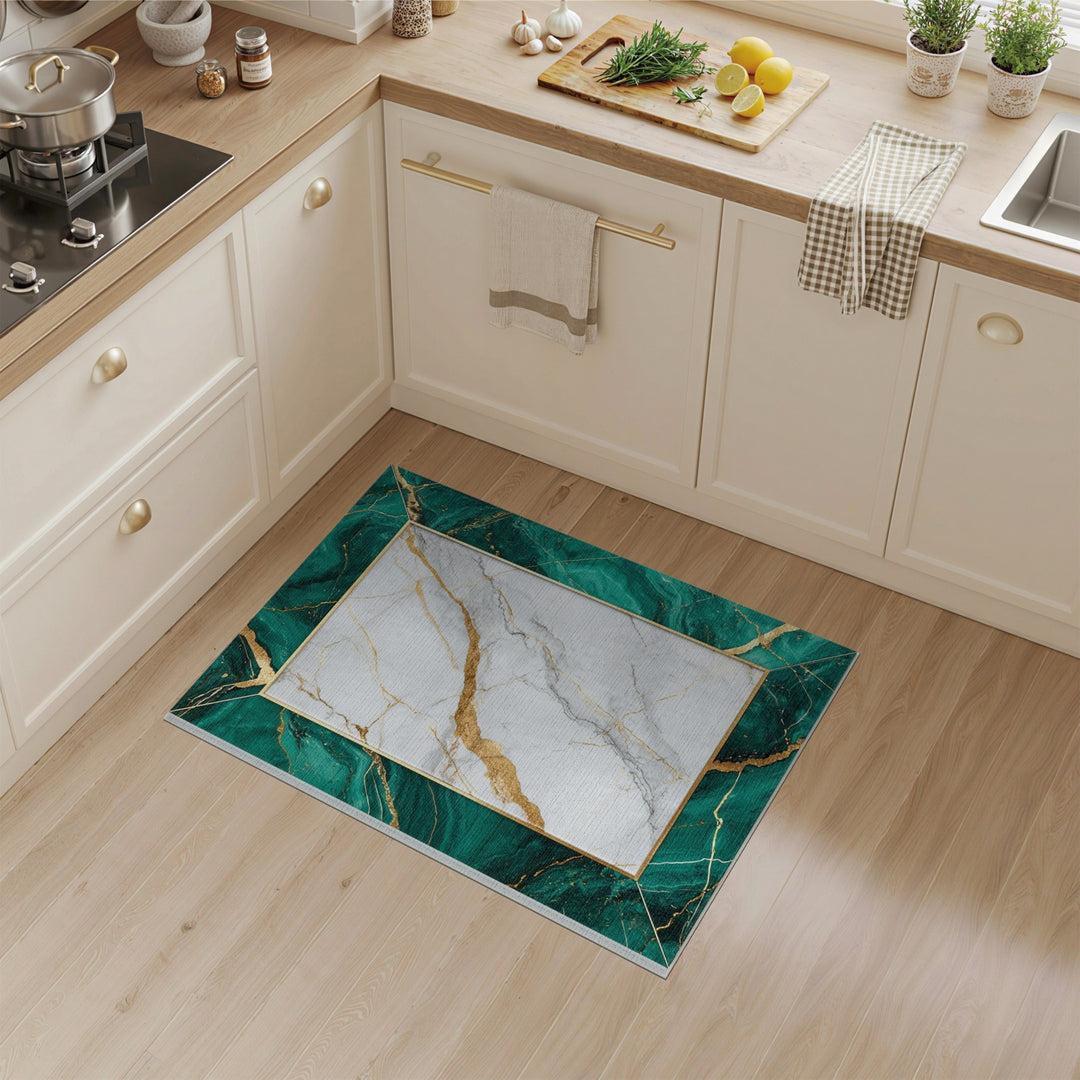 Luxury Green Marble Gold Frame Area Rug