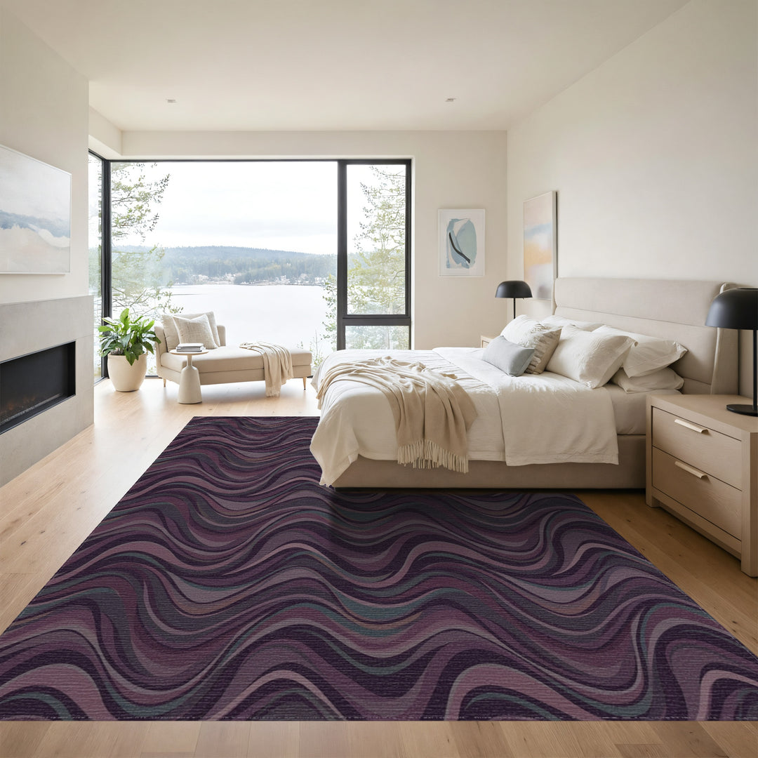 Deep Plum Wavy Lines Rug