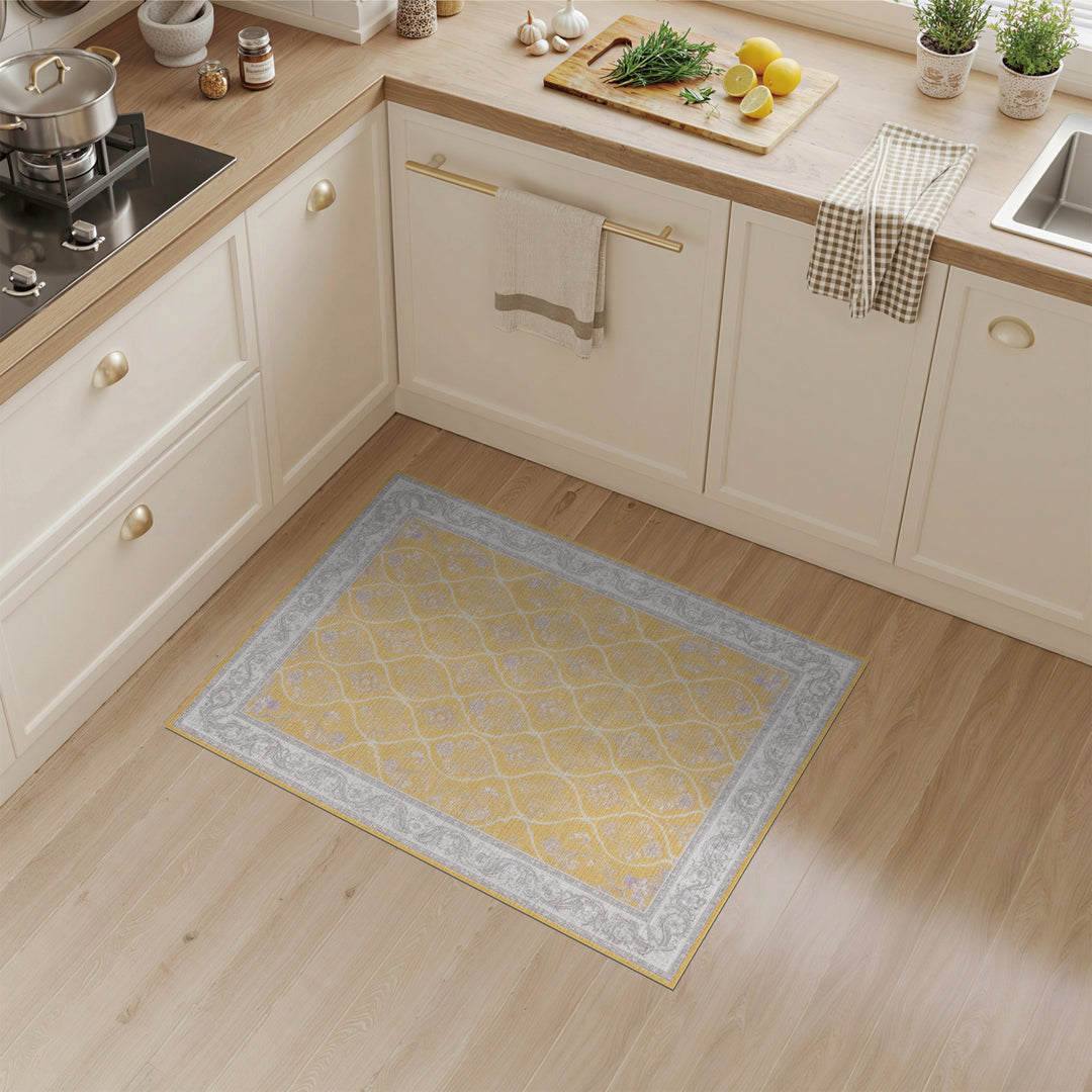Yellow Floral Vintage Area Rug