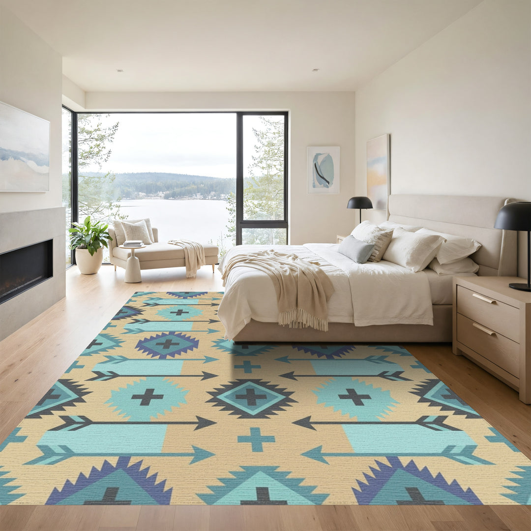 Native Arrow Turquoise Geometric Medallion Rug