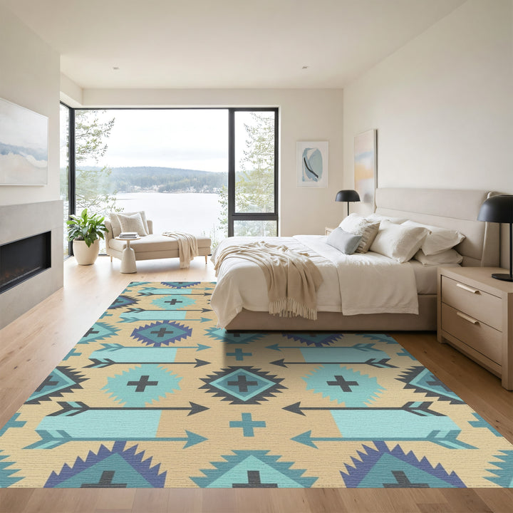 Native Arrow Turquoise Geometric Medallion Rug