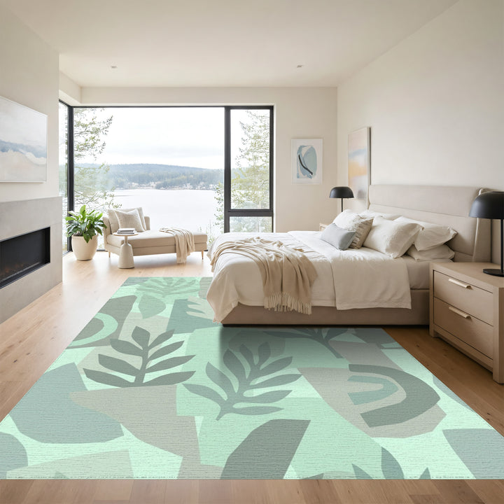 Abstract Foliage Collage in Seafoam Hues Rug