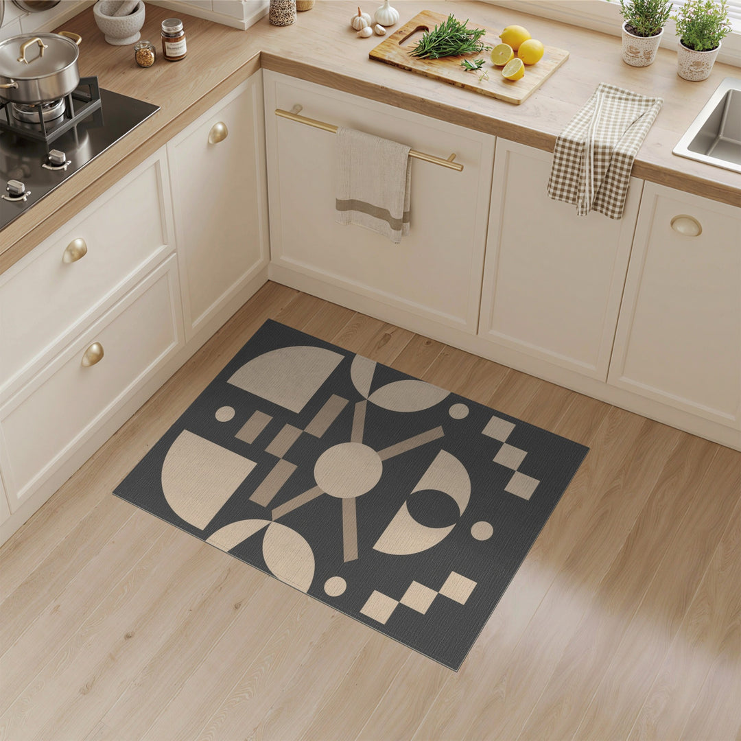 Beige Geometric Circular Area Rug