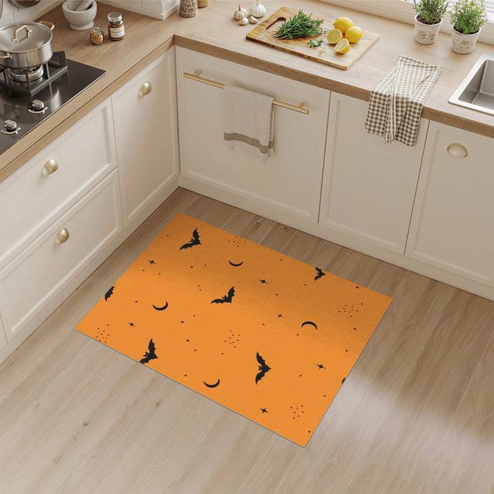 Orange Halloween Bats Washable Area Rug