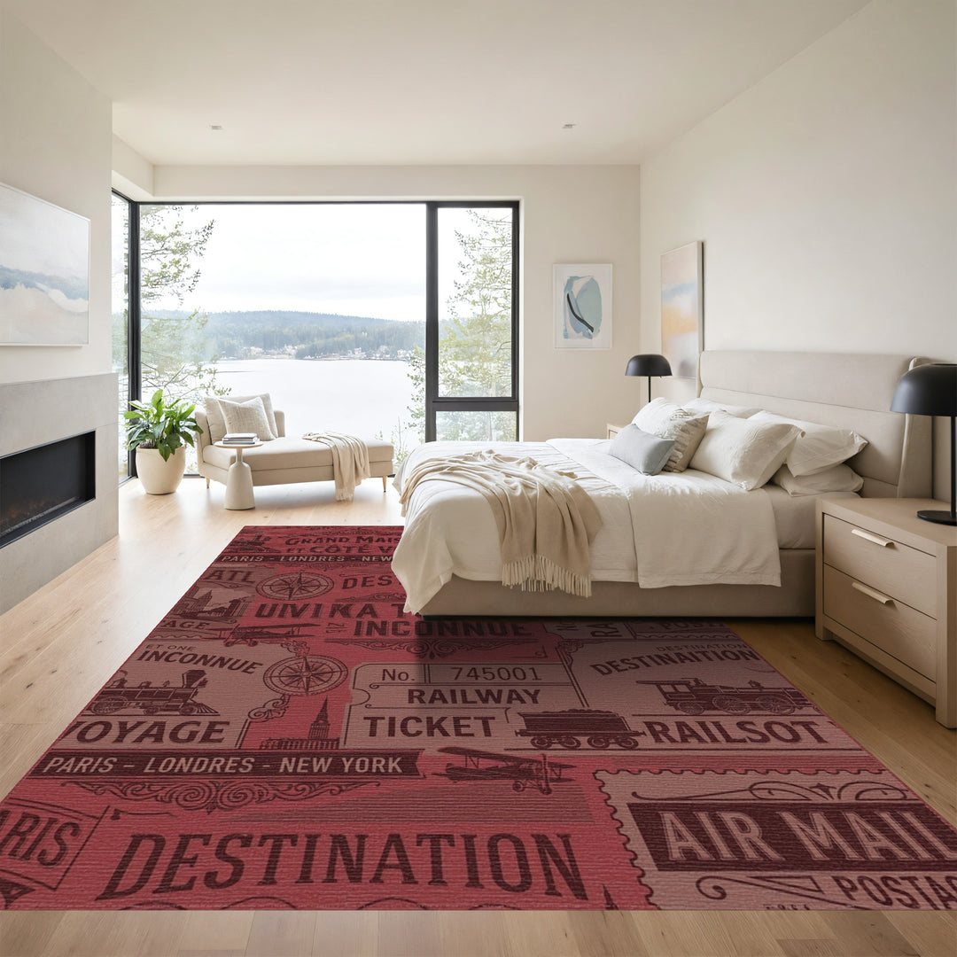 Vintage Travel Ticket Transportation Collage Rug