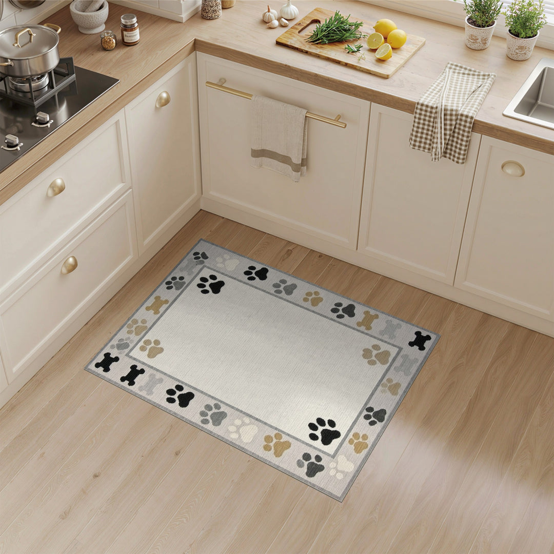 Kids Paw Print Bone Area Rug