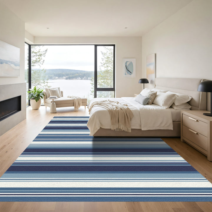 Nautical Navy Blue Striped Comfort Rug