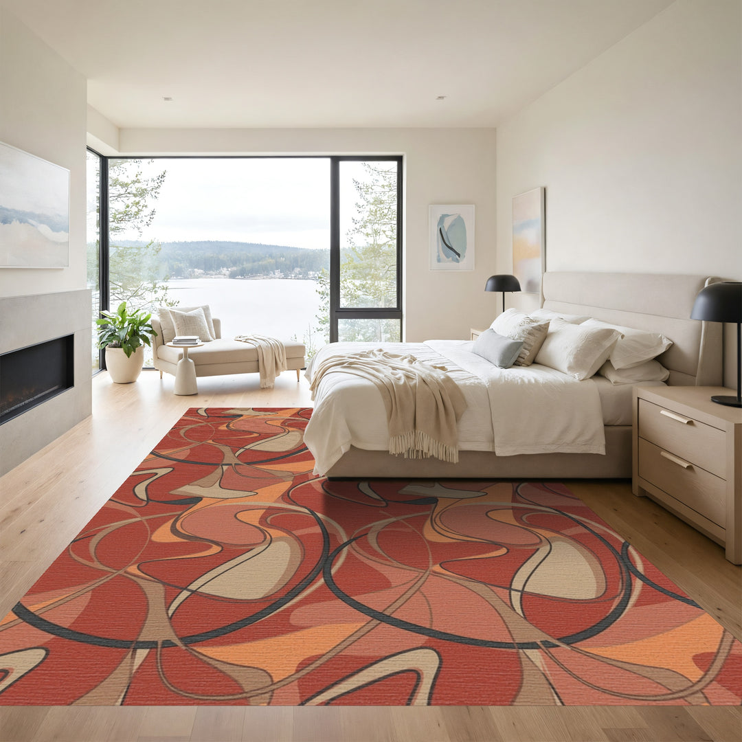 Terracotta Swirls Abstract Ribbon Art Rug