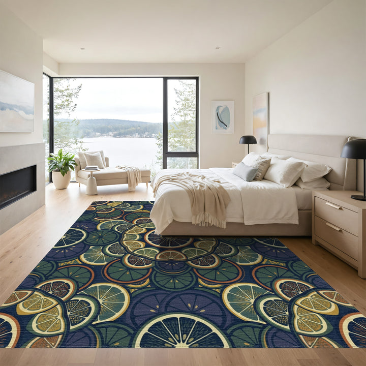 Citrus Concentric Layers Deep Blue Rug