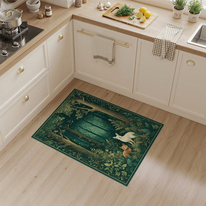Enchanted Forest Foxes Green Area Rug