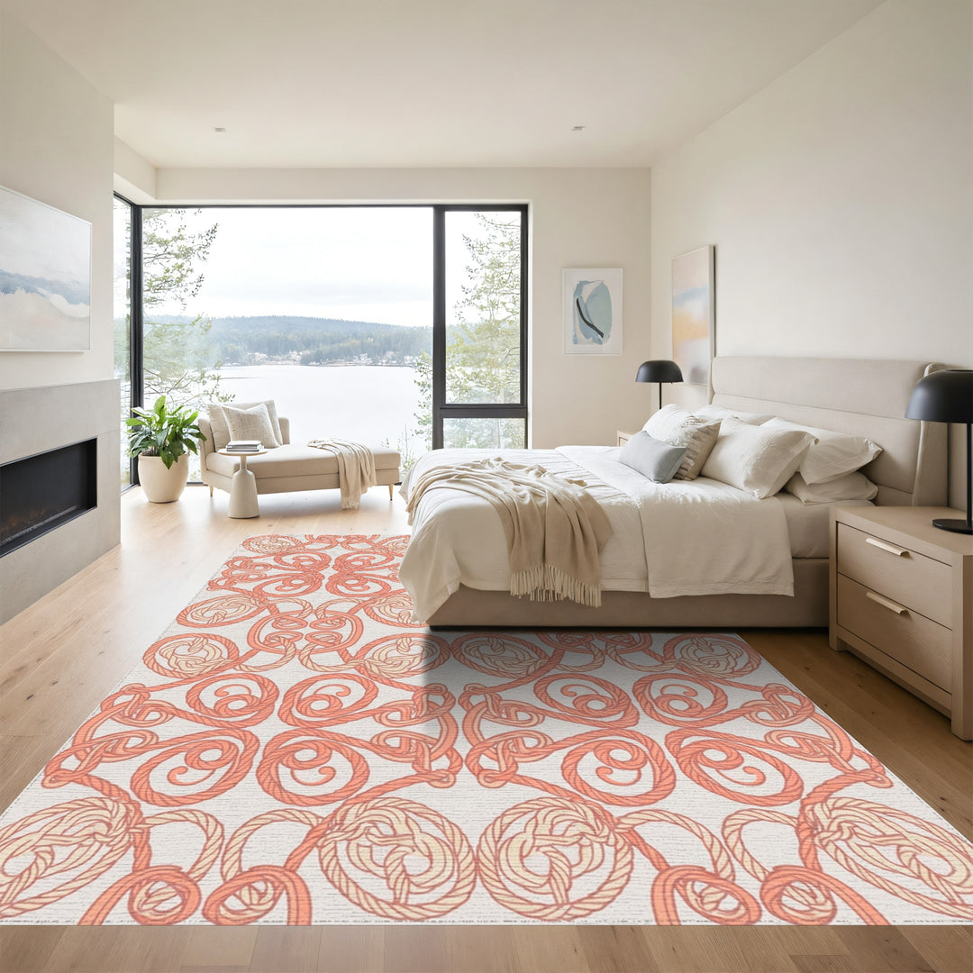 Coral Rope Knot Interlocking Medallion Rug