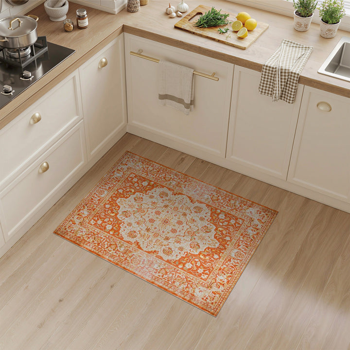 Orange Floral Persian Traditional Persian Area Rug