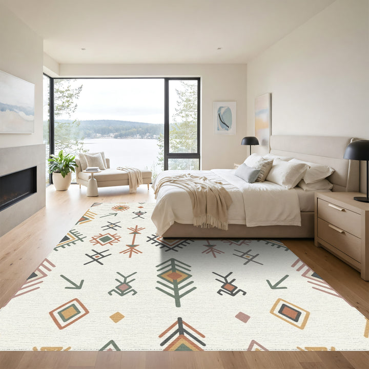 Earthy Tribal Diamond Feather Arrow Rug