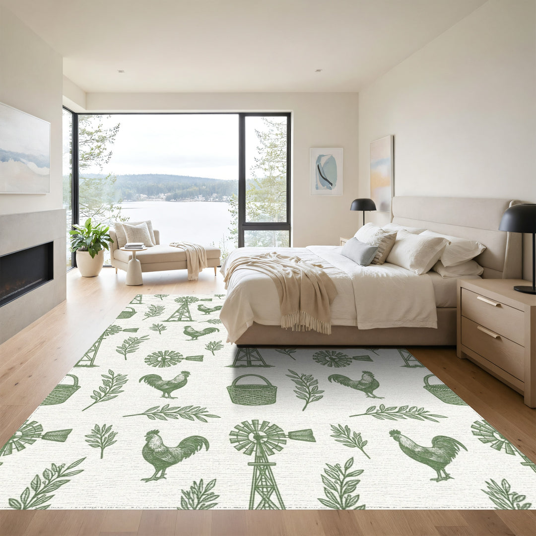 Farmhouse Windmill Chicken Branch Basket Rug
