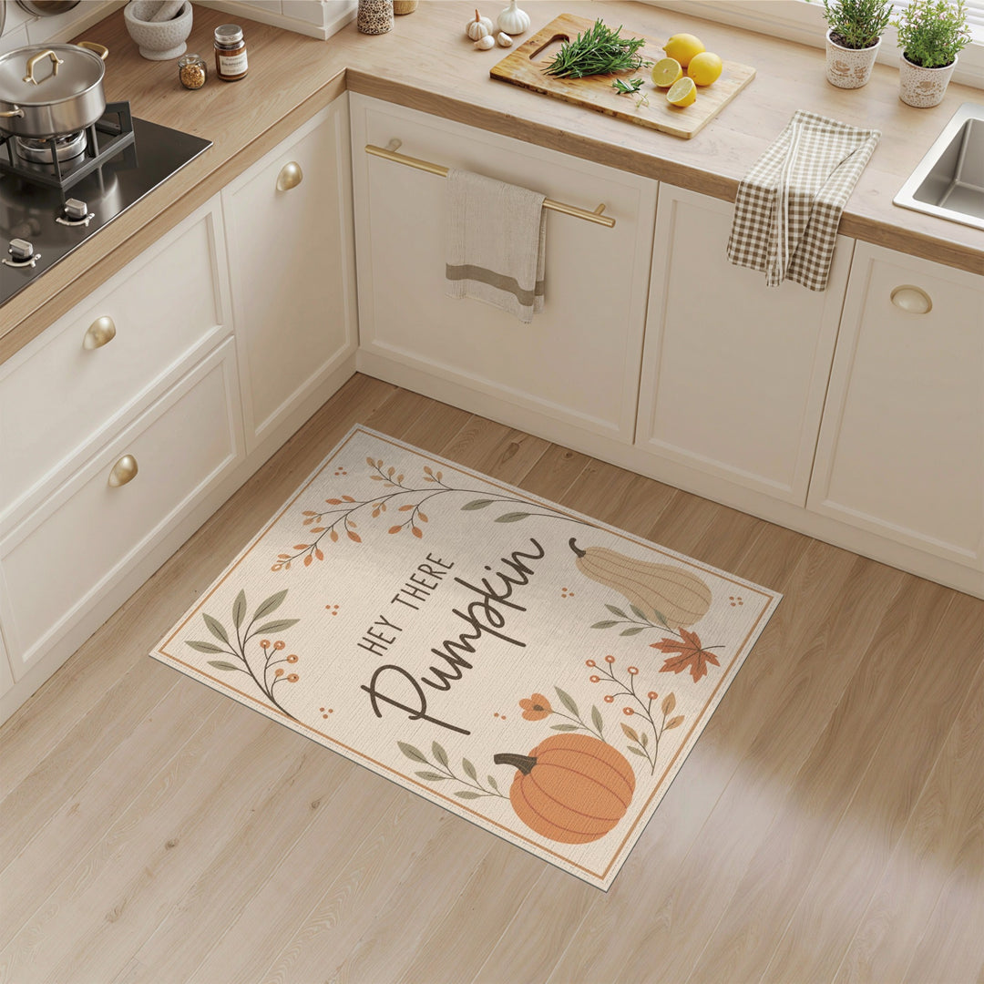 Beige and Neutral Rustic Farmhouse Hey There Pumpkin Beige Area Rug