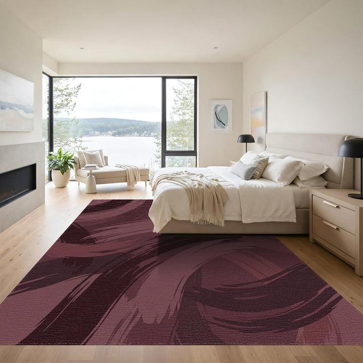 Warm Burgundy Brush Stroke Swirls Rug