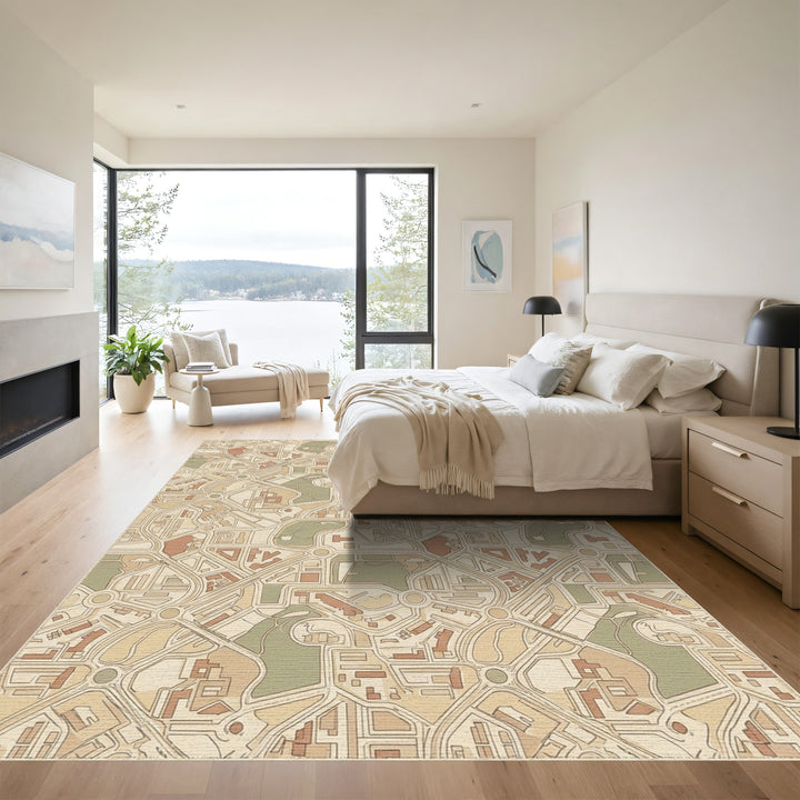 Terracotta Cityscape Road Map Texture Rug