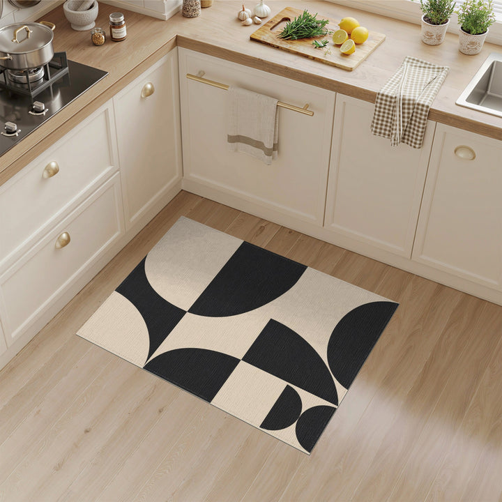 Black Beige Geometric Area Rug