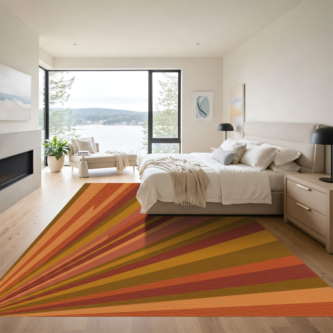 Retro Sunburst Terracotta Stripes Rug