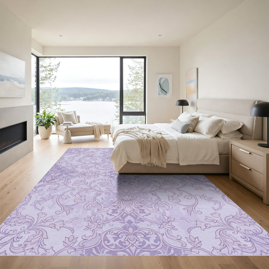 Lavender Floral Vine Damask Rug