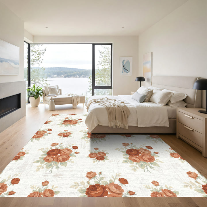 Vintage Terracotta Rose Bouquet Rug