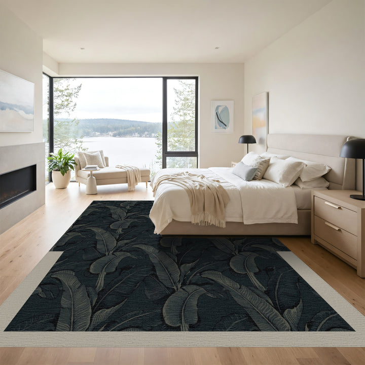 Charcoal Lush Monstera Foliage Rug