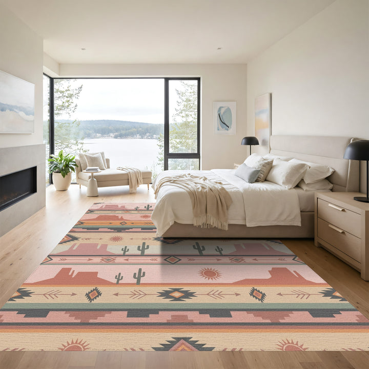 Southwestern Desert Landscape Sun Cactus Rug