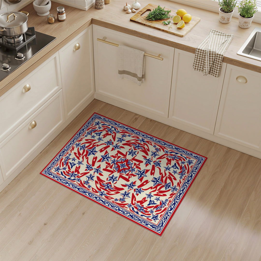 Red Blue Star Geometric Area Rug