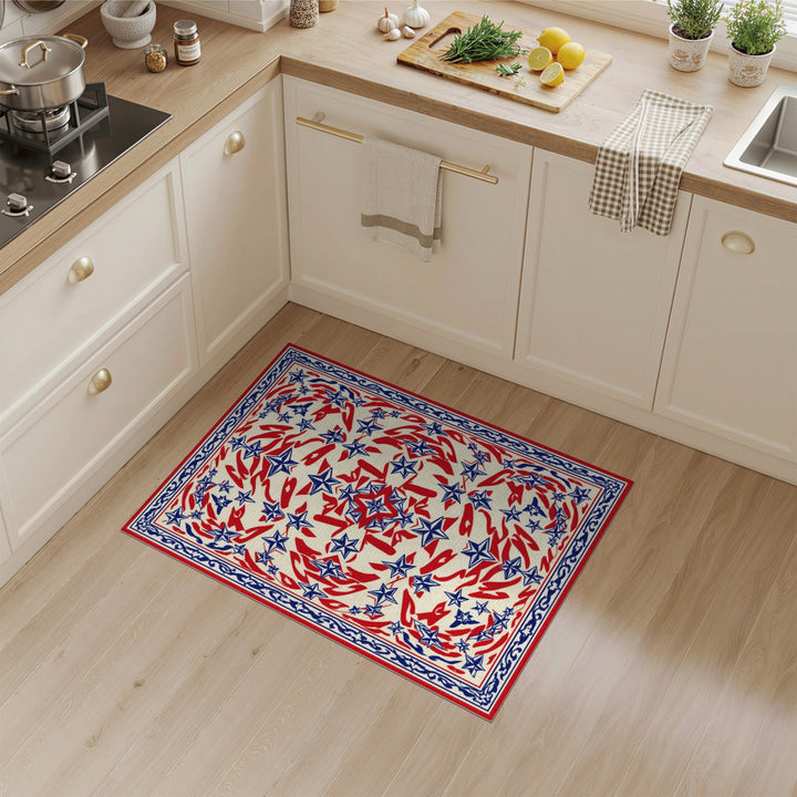 Red Blue Star Geometric Area Rug