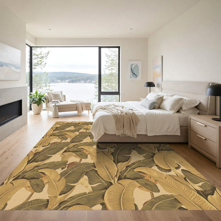 Earthy Banana Leaf Tropical Foliage Rug