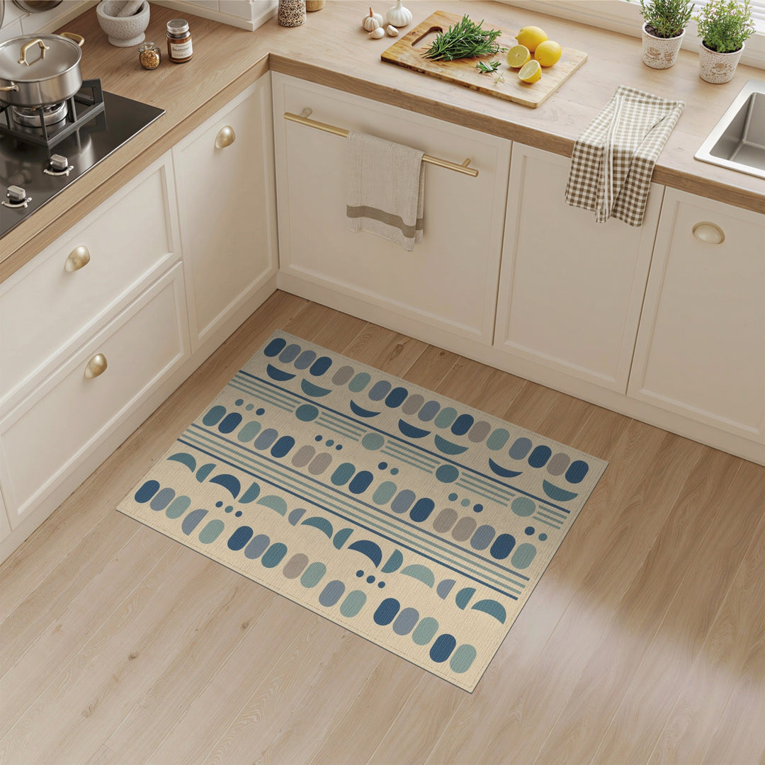 Blue Teal Geometric Oval Area Rug