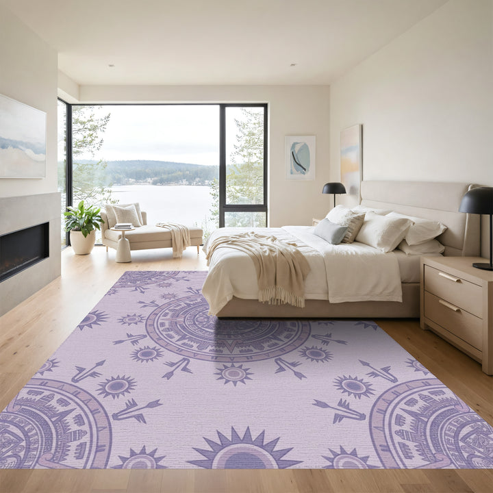 Lavender Aztec Sun Wheel Mandala Rug
