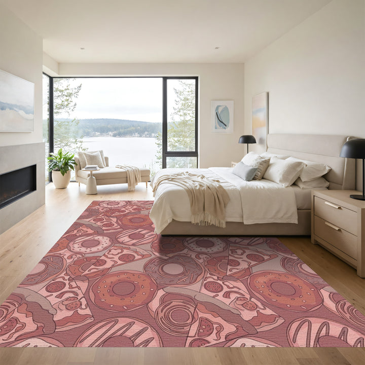 Pink Donut Pizza Collage Rug
