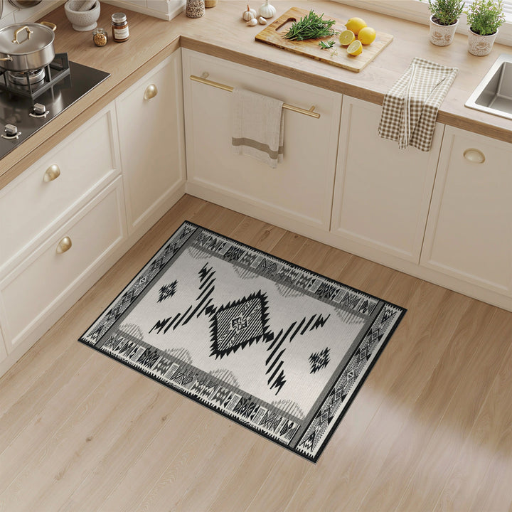 Black White Heritage Tribal Area Rug