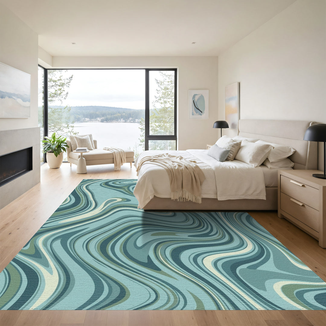 Earthy Teal Swirl Marble Rug