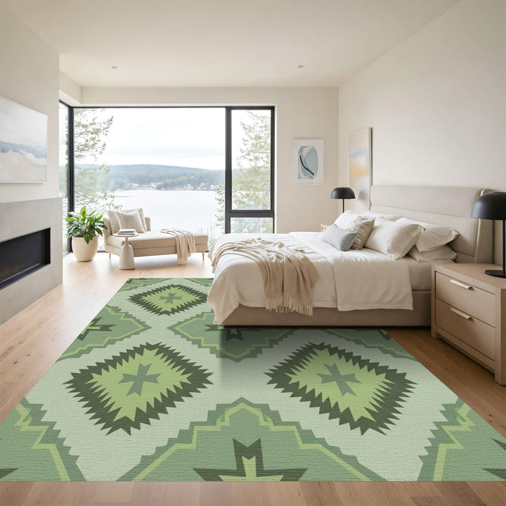 Sage Green Diamond Tribal Rug