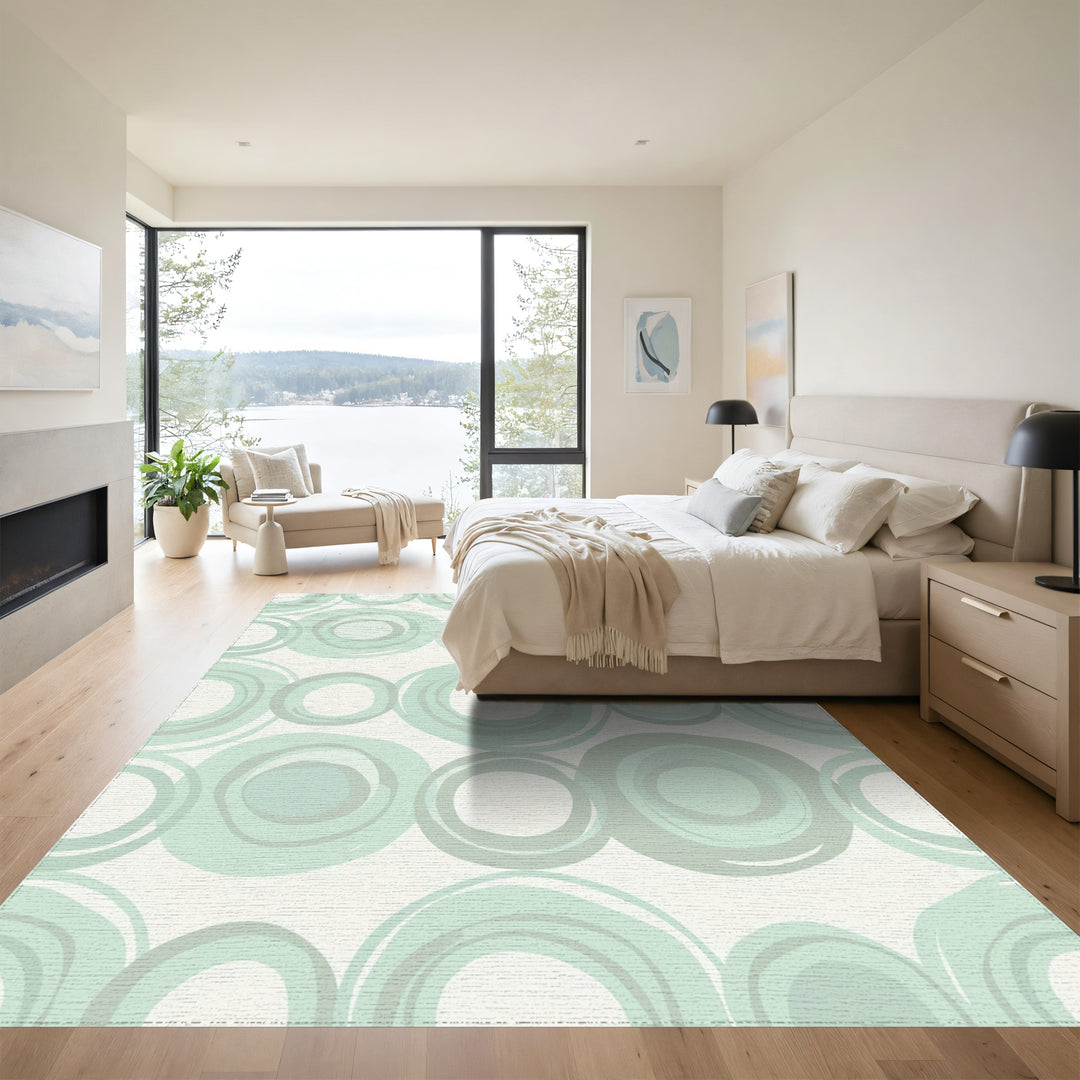 Soft Mint Green Abstract Circles Rug