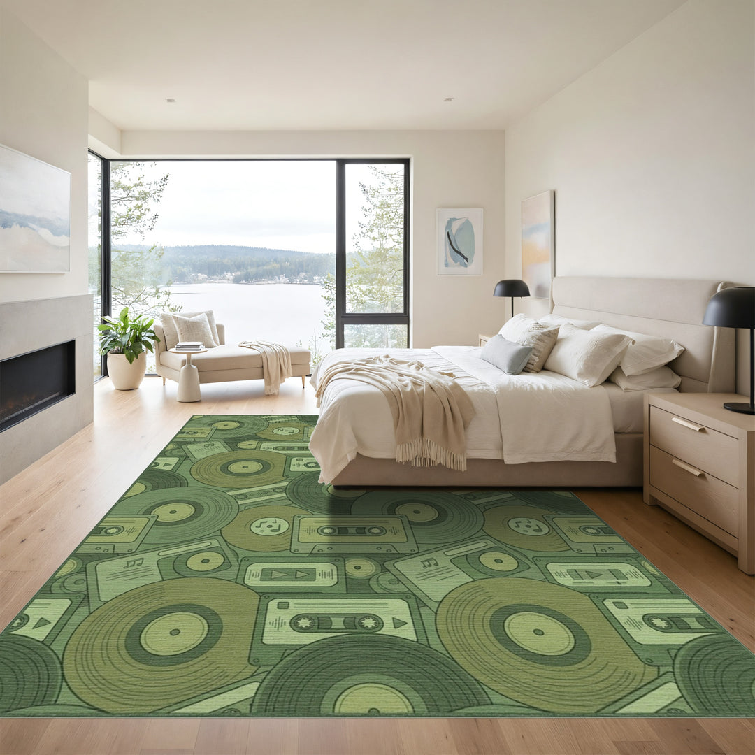 Retro Vinyl Cassette Tape Collage Rug