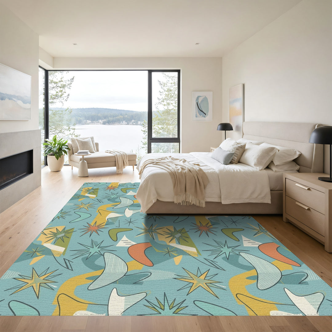 Retro Starburst Boomerang Abstraction Rug