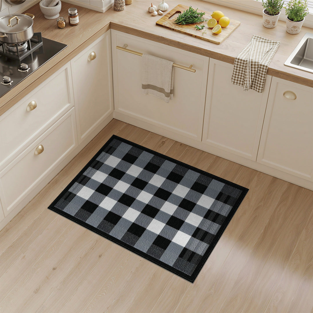 Black White Checkered Geometric Area Rug