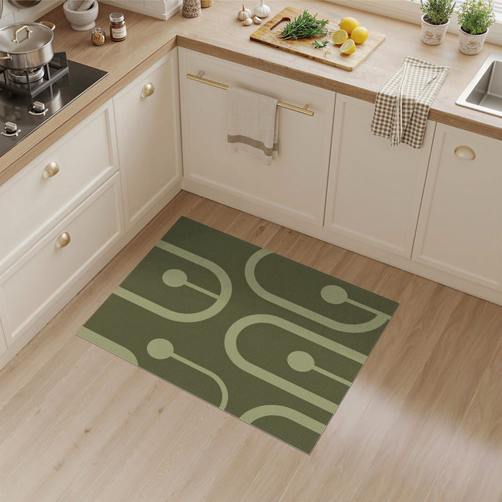 Olive Green Geometric Green Area Rug